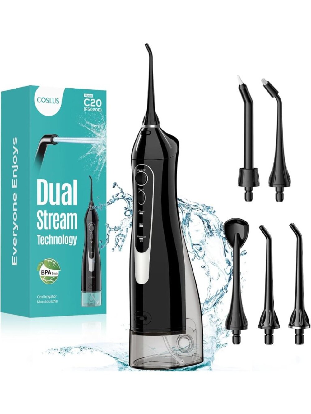 Water Dental Flosser Pick - ADA Accepted, Professional Oral Care Set, Black